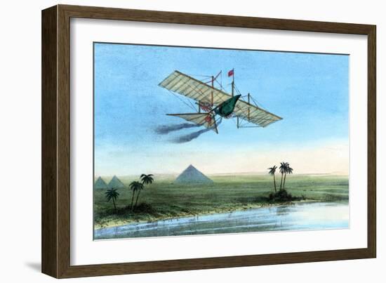 Over the Nile and the Pyramids in a Plane-null-Framed Art Print