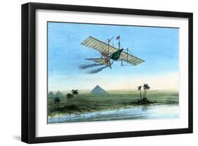 Over the Nile and the Pyramids in a Plane-null-Framed Art Print