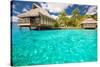 Over Water Bungalows with Steps into Amazing Blue Lagoon-Martin Valigursky-Stretched Canvas