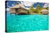 Over Water Bungalows with Steps into Amazing Blue Lagoon-Martin Valigursky-Stretched Canvas