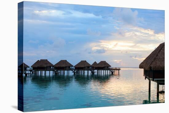 Over Water Villas at Sunset in French Polynesia-BlueOrange Studio-Stretched Canvas