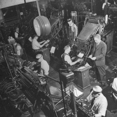 'Overall Shot of the 44 Linotype Machines in the Government Printing