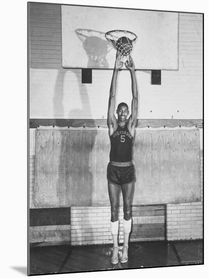 Overbrook Highschool Basketball Team, Wilt "The Stilt" Chamberlain Touch Basket at Regular Standing-Grey Villet-Mounted Premium Photographic Print