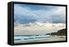 Overcast Sky above Waves Breaking at Beach-Norbert Schaefer-Framed Stretched Canvas