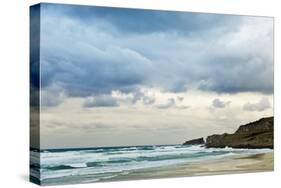 Overcast Sky above Waves Breaking at Beach-Norbert Schaefer-Stretched Canvas