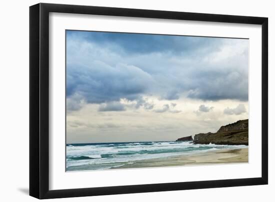 Overcast Sky above Waves Breaking at Beach-Norbert Schaefer-Framed Photographic Print