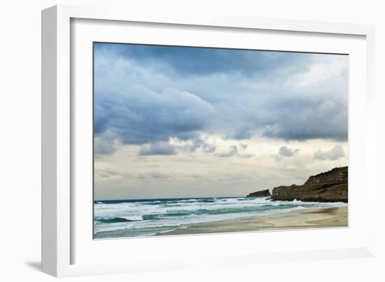Overcast Sky above Waves Breaking at Beach-Norbert Schaefer-Framed Photographic Print