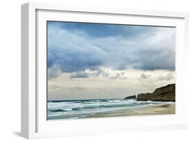 Overcast Sky above Waves Breaking at Beach-Norbert Schaefer-Framed Photographic Print