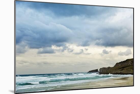 Overcast Sky above Waves Breaking at Beach-Norbert Schaefer-Mounted Photographic Print