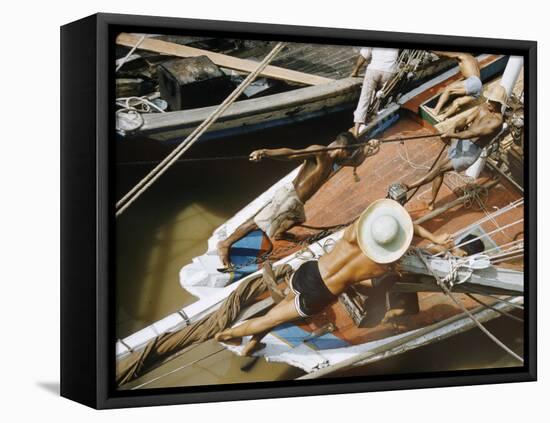 Overhead of Brazillian Men Working on a Small Cargo Boat-Dmitri Kessel-Framed Stretched Canvas