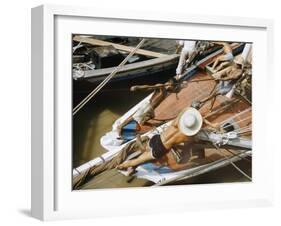 Overhead of Brazillian Men Working on a Small Cargo Boat-Dmitri Kessel-Framed Photographic Print
