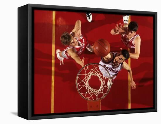 Overhead View of Boys High School Basketball Action-null-Framed Stretched Canvas