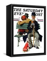 "Overheard Lovers" (man on park bench) Saturday Evening Post Cover, November 21,1936-Norman Rockwell-Framed Stretched Canvas