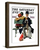 "Overheard Lovers" (man on park bench) Saturday Evening Post Cover, November 21,1936-Norman Rockwell-Framed Giclee Print