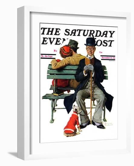 "Overheard Lovers" (man on park bench) Saturday Evening Post Cover, November 21,1936-Norman Rockwell-Framed Giclee Print