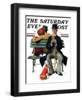 "Overheard Lovers" (man on park bench) Saturday Evening Post Cover, November 21,1936-Norman Rockwell-Framed Giclee Print