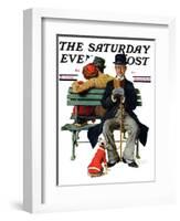 "Overheard Lovers" (man on park bench) Saturday Evening Post Cover, November 21,1936-Norman Rockwell-Framed Giclee Print