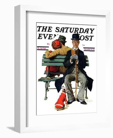 "Overheard Lovers" (man on park bench) Saturday Evening Post Cover, November 21,1936-Norman Rockwell-Framed Giclee Print