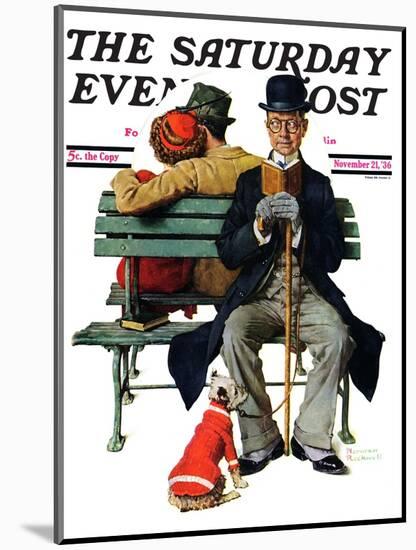 "Overheard Lovers" (man on park bench) Saturday Evening Post Cover, November 21,1936-Norman Rockwell-Mounted Giclee Print