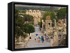 Overlook of Library with Tourists, Ephesus, Turkey-Joe Restuccia III-Framed Stretched Canvas