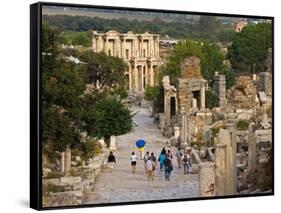 Overlook of Library with Tourists, Ephesus, Turkey-Joe Restuccia III-Framed Stretched Canvas