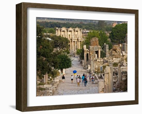 Overlook of Library with Tourists, Ephesus, Turkey-Joe Restuccia III-Framed Premium Photographic Print