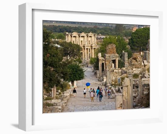 Overlook of Library with Tourists, Ephesus, Turkey-Joe Restuccia III-Framed Premium Photographic Print