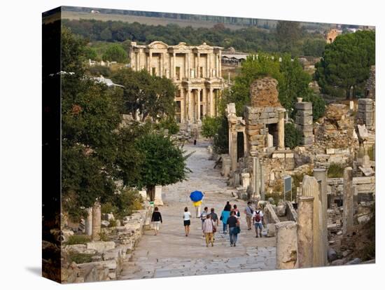 Overlook of Library with Tourists, Ephesus, Turkey-Joe Restuccia III-Stretched Canvas