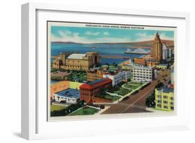 Overlooking Ocean Avenue, showing Auditorium - Long Beach, CA-Lantern Press-Framed Art Print