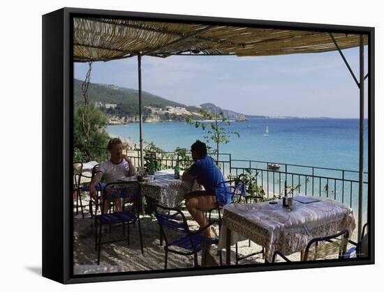 Overlooking Plati Yalos Beach, Cephalonia, Ionian Islands, Greece-Michael Short-Framed Stretched Canvas