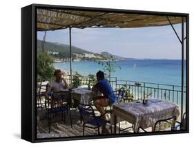 Overlooking Plati Yalos Beach, Cephalonia, Ionian Islands, Greece-Michael Short-Framed Stretched Canvas