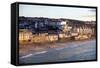 Overlooking Porthmeor Beach in St. Ives at Sunset, Cornwall, England, United Kingdom, Europe-Simon Montgomery-Framed Stretched Canvas