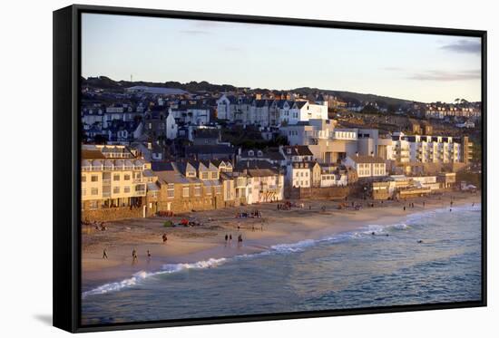 Overlooking Porthmeor Beach in St. Ives at Sunset, Cornwall, England, United Kingdom, Europe-Simon Montgomery-Framed Stretched Canvas