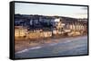 Overlooking Porthmeor Beach in St. Ives at Sunset, Cornwall, England, United Kingdom, Europe-Simon Montgomery-Framed Stretched Canvas