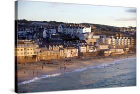 Overlooking Porthmeor Beach in St. Ives at Sunset, Cornwall, England, United Kingdom, Europe-Simon Montgomery-Stretched Canvas