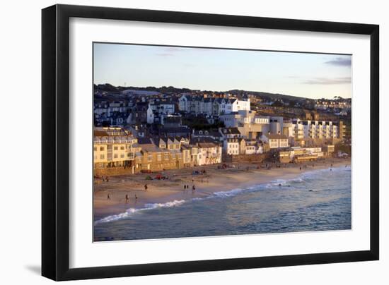 Overlooking Porthmeor Beach in St. Ives at Sunset, Cornwall, England, United Kingdom, Europe-Simon Montgomery-Framed Photographic Print