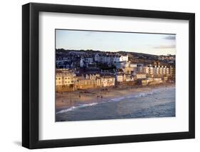 Overlooking Porthmeor Beach in St. Ives at Sunset, Cornwall, England, United Kingdom, Europe-Simon Montgomery-Framed Premium Photographic Print