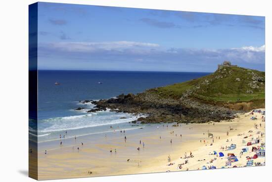 Overlooking Porthmeor Beach on a Sunny Summer Day in St. Ives, Cornwall, England-Simon Montgomery-Stretched Canvas