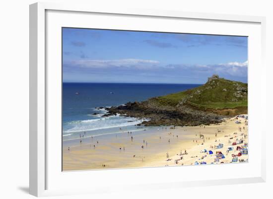 Overlooking Porthmeor Beach on a Sunny Summer Day in St. Ives, Cornwall, England-Simon Montgomery-Framed Photographic Print