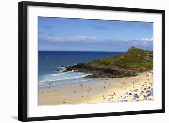 Overlooking Porthmeor Beach on a Sunny Summer Day in St. Ives, Cornwall, England-Simon Montgomery-Framed Photographic Print