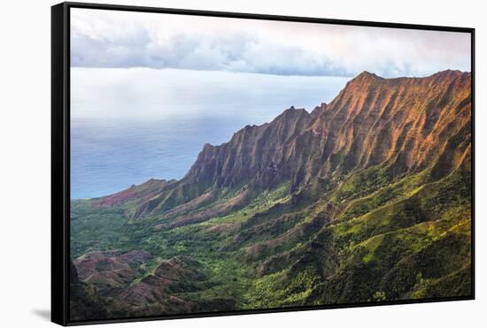 Overlooking the Kalalau Valley at Sunset-Andrew Shoemaker-Framed Stretched Canvas