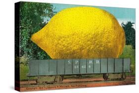 Oversized Lemon on Railroad Car - California State-Lantern Press-Stretched Canvas