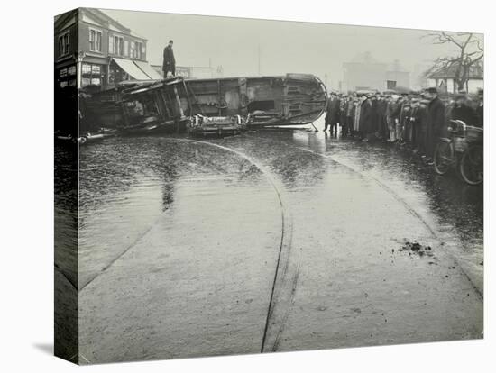 Overturned Electric Tram and Onlookers, London, 1913-null-Stretched Canvas