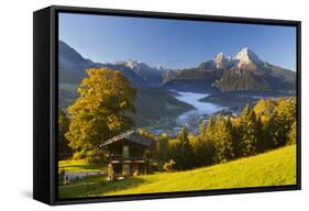 Overview of Berchtesgaden in Autumn with the Watzmann Mountain in the Background-Miles Ertman-Framed Stretched Canvas