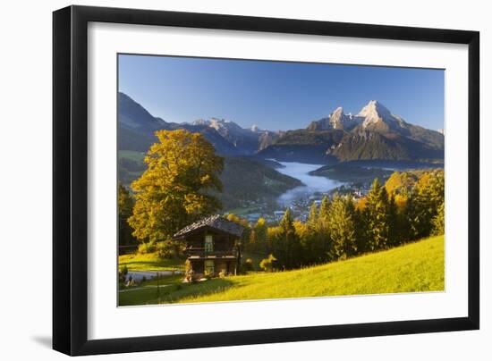 Overview of Berchtesgaden in Autumn with the Watzmann Mountain in the Background-Miles Ertman-Framed Photographic Print