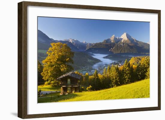 Overview of Berchtesgaden in Autumn with the Watzmann Mountain in the Background-Miles Ertman-Framed Photographic Print