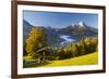 Overview of Berchtesgaden in Autumn with the Watzmann Mountain in the Background-Miles Ertman-Framed Photographic Print