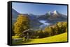 Overview of Berchtesgaden in Autumn with the Watzmann Mountain in the Background-Miles Ertman-Framed Stretched Canvas