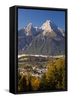 Overview of Berchtesgaden in Autumn with the Watzmann Mountain in the Background-Miles Ertman-Framed Stretched Canvas