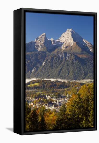 Overview of Berchtesgaden in Autumn with the Watzmann Mountain in the Background-Miles Ertman-Framed Stretched Canvas